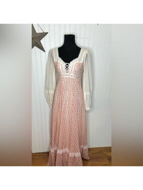 Gunne Sax Pale Pink Floral Prairie Maxi Size 2